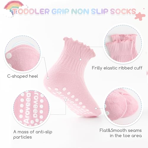 Aroveea Baby Toddler Girls Socks Grip Ruffle Non Slip Girls Cotton 12 Pack Socks for 1-3T Kids Cute Ankle 6M-7Years - Image 3