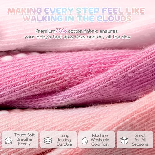 Aroveea Baby Toddler Girls Socks Grip Ruffle Non Slip Girls Cotton 12 Pack Socks for 1-3T Kids Cute Ankle 6M-7Years - Image 5