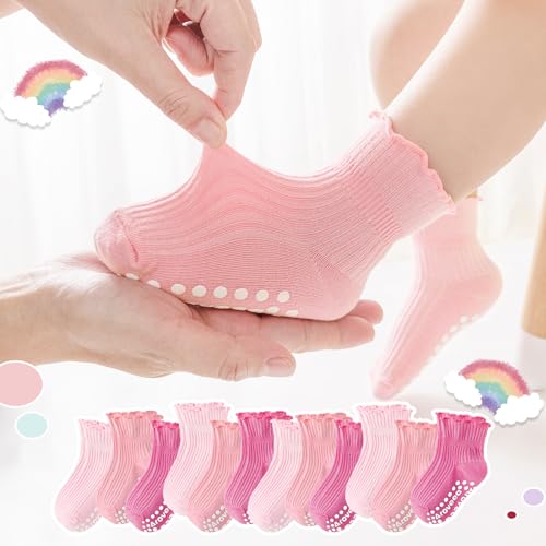 Aroveea Baby Toddler Girls Socks Grip Ruffle Non Slip Girls Cotton 12 Pack Socks for 1-3T Kids Cute Ankle 6M-7Years - Image 2