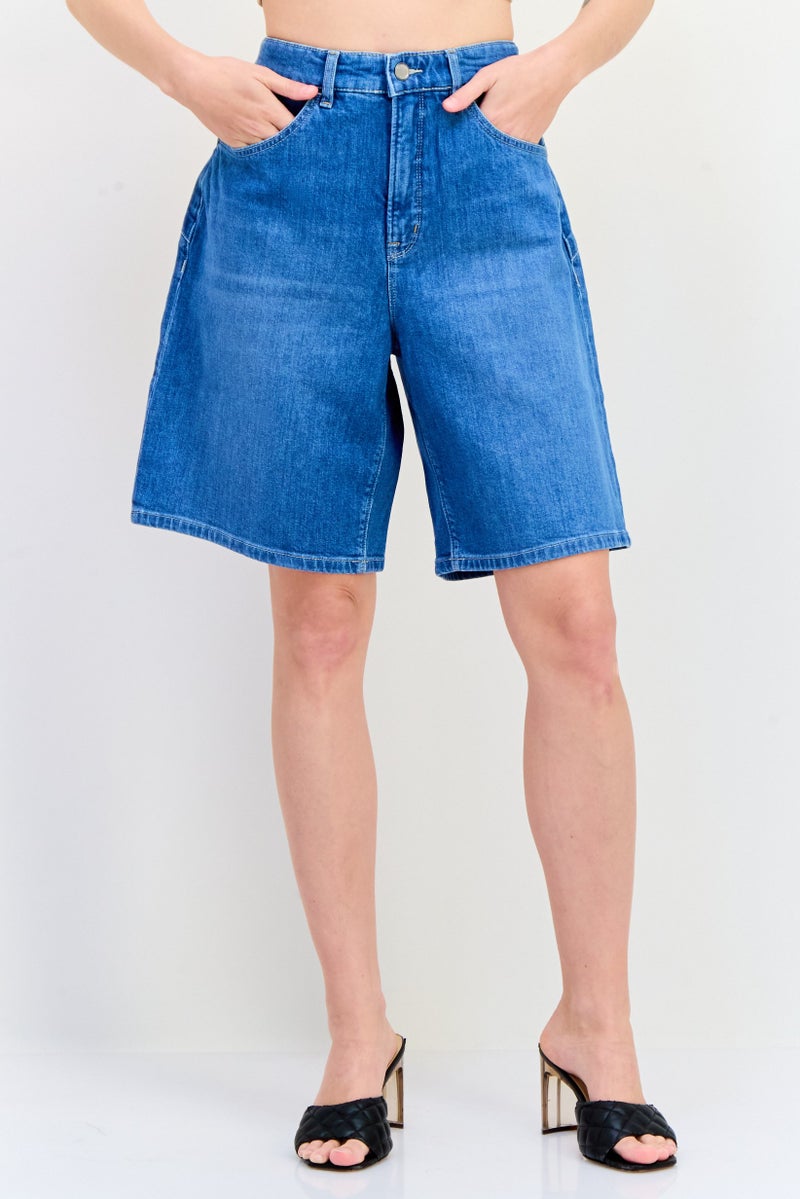 SALSA شورتات جينز مغسولة للنساء بقصة عادية، زرقاء - Image 1