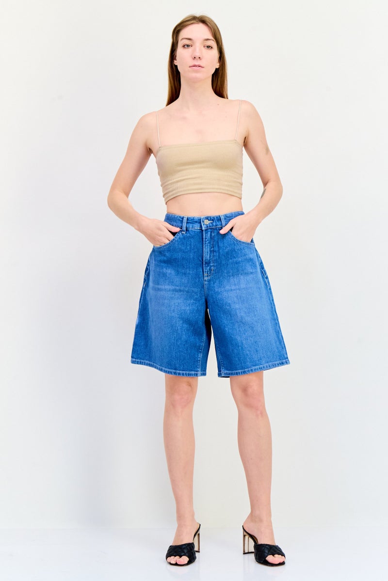 SALSA شورتات جينز مغسولة للنساء بقصة عادية، زرقاء - Image 2
