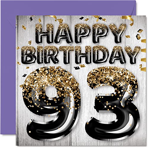 Stuff4 93rd Birthday Card for Men - Black & Gold Glitter Balloons - Happy Birthday Cards for 93 Year Old Man Dad Papa Pop Pops Great Grandpa Gran, 5.7 Inch Ninety-Three Ninety-Third Greeting Cards Gift - Image 1