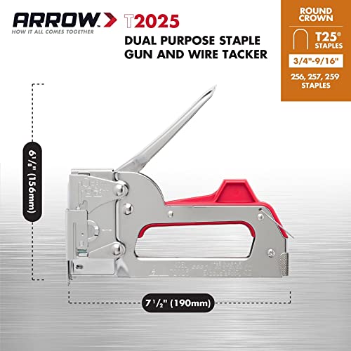 Arrow Fastener Arrow T2025 2-In-1 Staple Gun and Wire Tacker for Upholstery, Crafts and Low Voltage Wiring, Fits 3/8”, 7/16", or 9/16” Round Crown, or 5/16”, 3/8”, or 1/2" Flat Crown Staples - Image 3