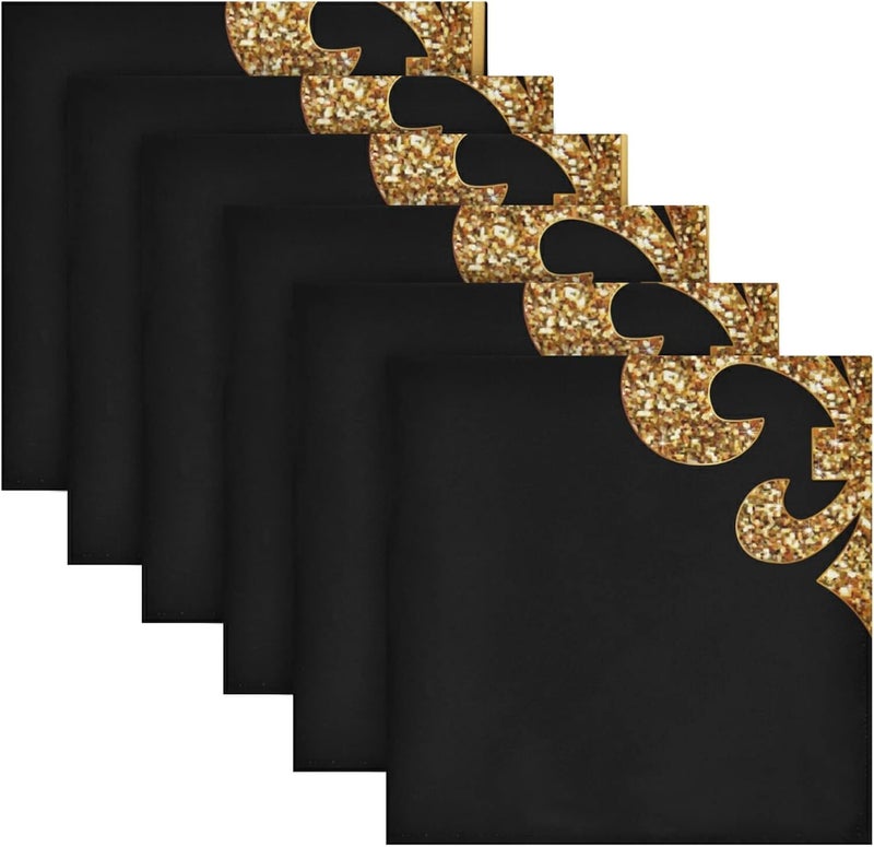 susiyo Cloth Napkins Set of 6 Golden Glittering Fleur De Lis Printed Decorative Polyester Dinner Napkins Soft Comfortable Reusable Table Cloth Napkins for Family Dinner Banquet Wedding Festivals Party - Image 2