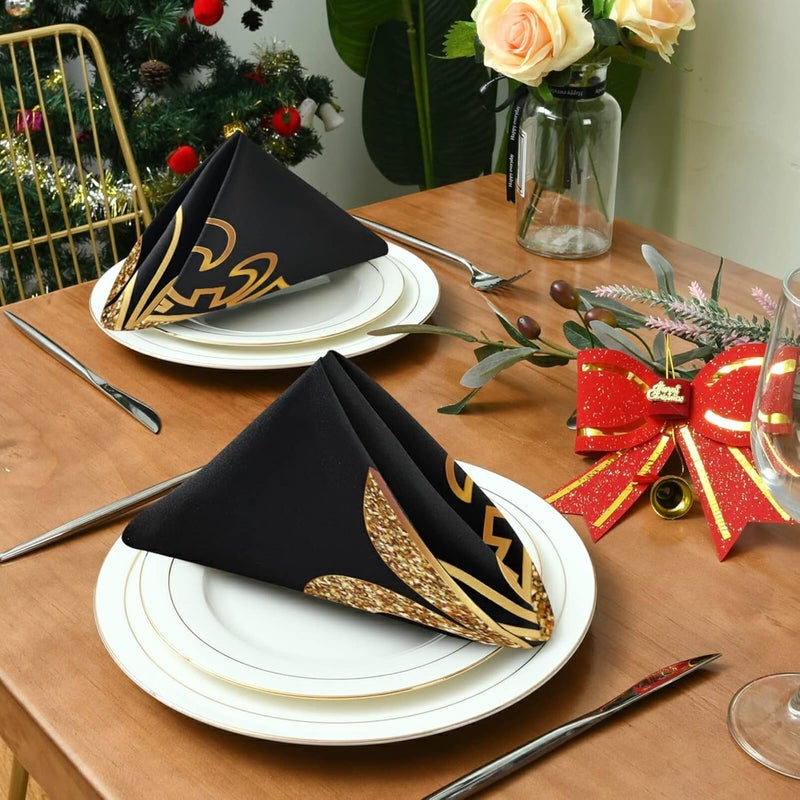 susiyo Cloth Napkins Set of 6 Golden Glittering Fleur De Lis Printed Decorative Polyester Dinner Napkins Soft Comfortable Reusable Table Cloth Napkins for Family Dinner Banquet Wedding Festivals Party - Image 4