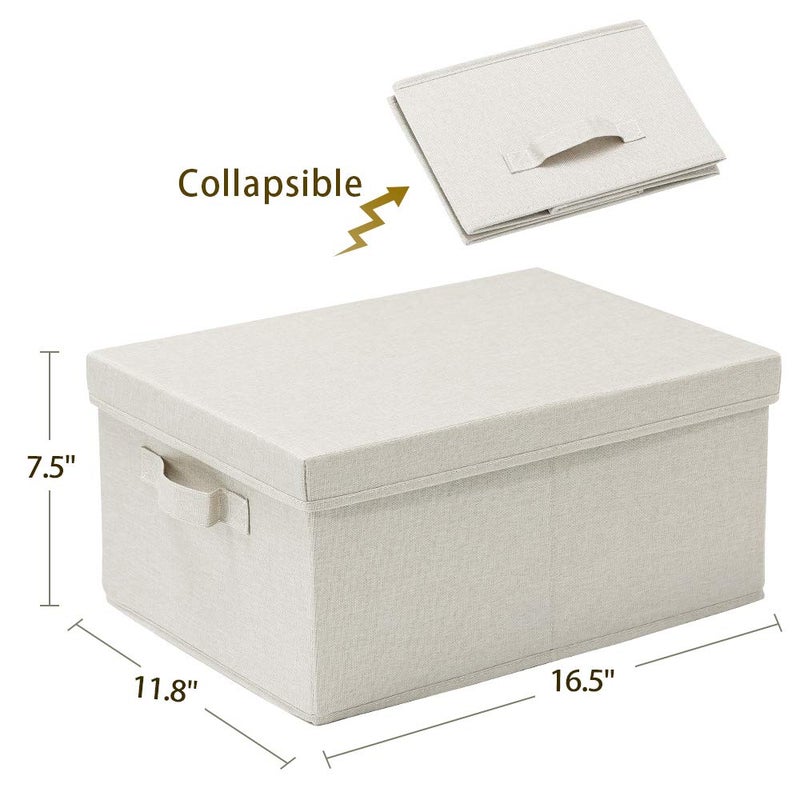 HOONEX Foldable Storage Bins with Lids, 2 Pack, Storage Boxes with Carrying Handles and Sturdy Heavy Cardboard, 16.5" L x 11.8" W x 7.5" H for Shoes, Books, Clothes, Linens, Beige - Image 5