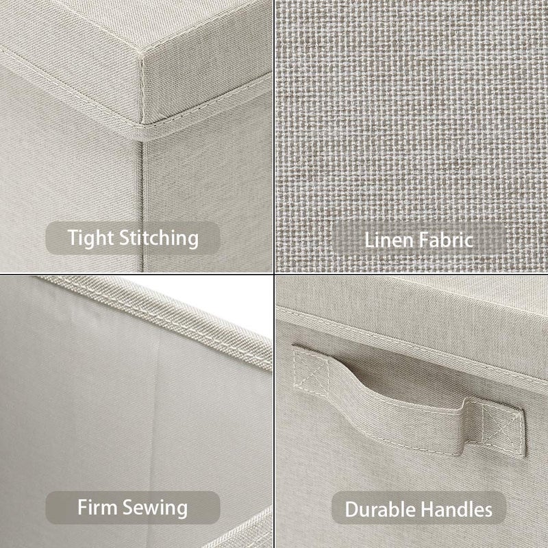 HOONEX Foldable Storage Bins with Lids, 2 Pack, Storage Boxes with Carrying Handles and Sturdy Heavy Cardboard, 16.5" L x 11.8" W x 7.5" H for Shoes, Books, Clothes, Linens, Beige - Image 4