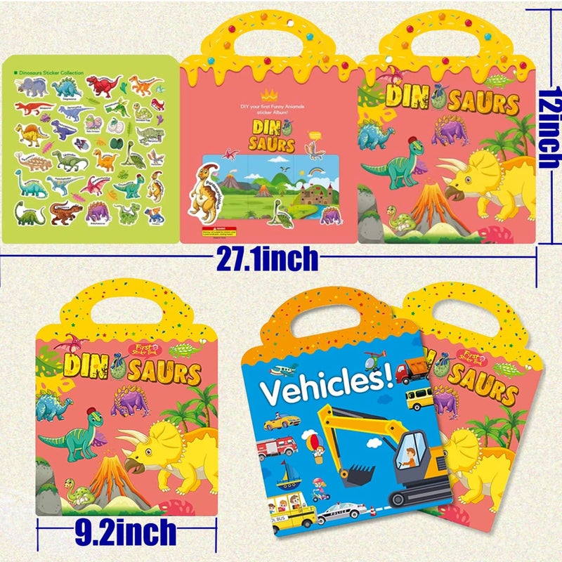 RUSON Reusable Sticker Book for Kids, 2 Sets Educational Learning Toys Travel Stickers Activity Books for Toddler Girls Boys Age 3+ Birthday Gifts - Vehicle & Dinosaur - Image 4