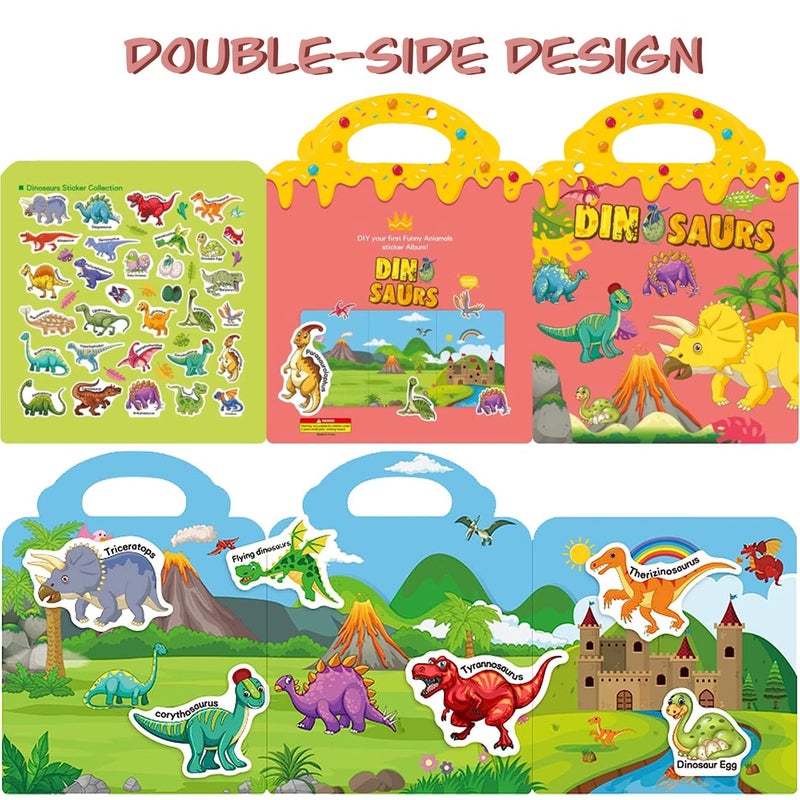 RUSON Reusable Sticker Book for Kids, 2 Sets Educational Learning Toys Travel Stickers Activity Books for Toddler Girls Boys Age 3+ Birthday Gifts - Vehicle & Dinosaur - Image 3