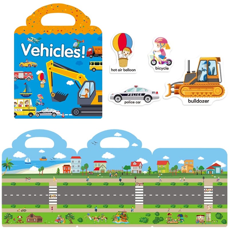 RUSON Reusable Sticker Book for Kids, 2 Sets Educational Learning Toys Travel Stickers Activity Books for Toddler Girls Boys Age 3+ Birthday Gifts - Vehicle & Dinosaur - Image 2