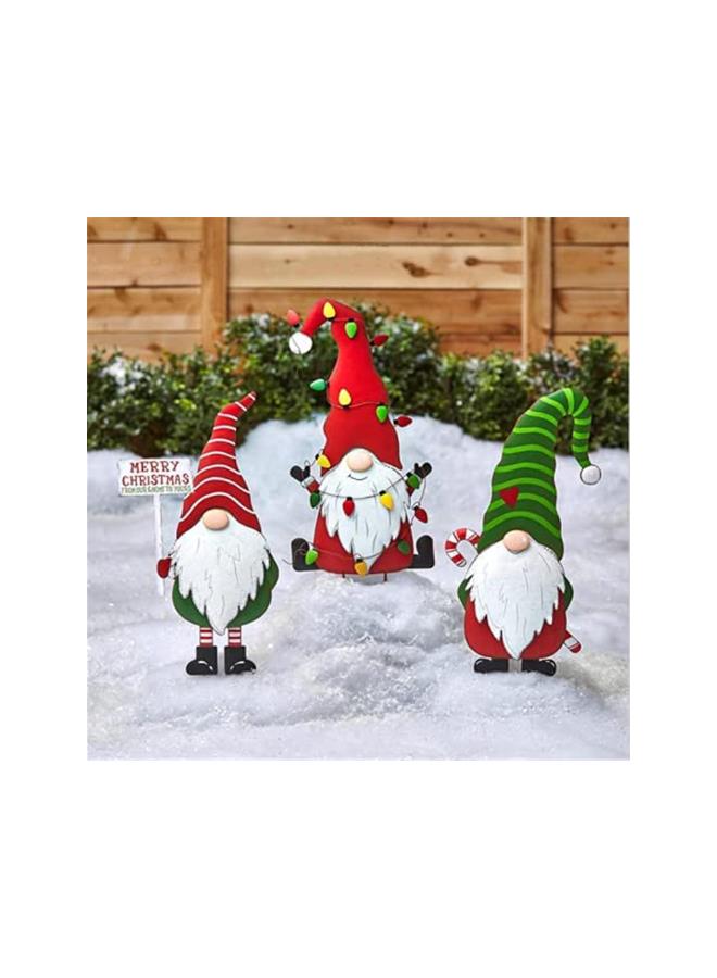 علامات فناء مع Stakes - زينة معدنية للجنوم في الهواء الطلق، زينة فناء سانتا بلا وجه، زينة العطلات الخارجية لمسار العشب (3 قطع/مجموعة) - Image 1