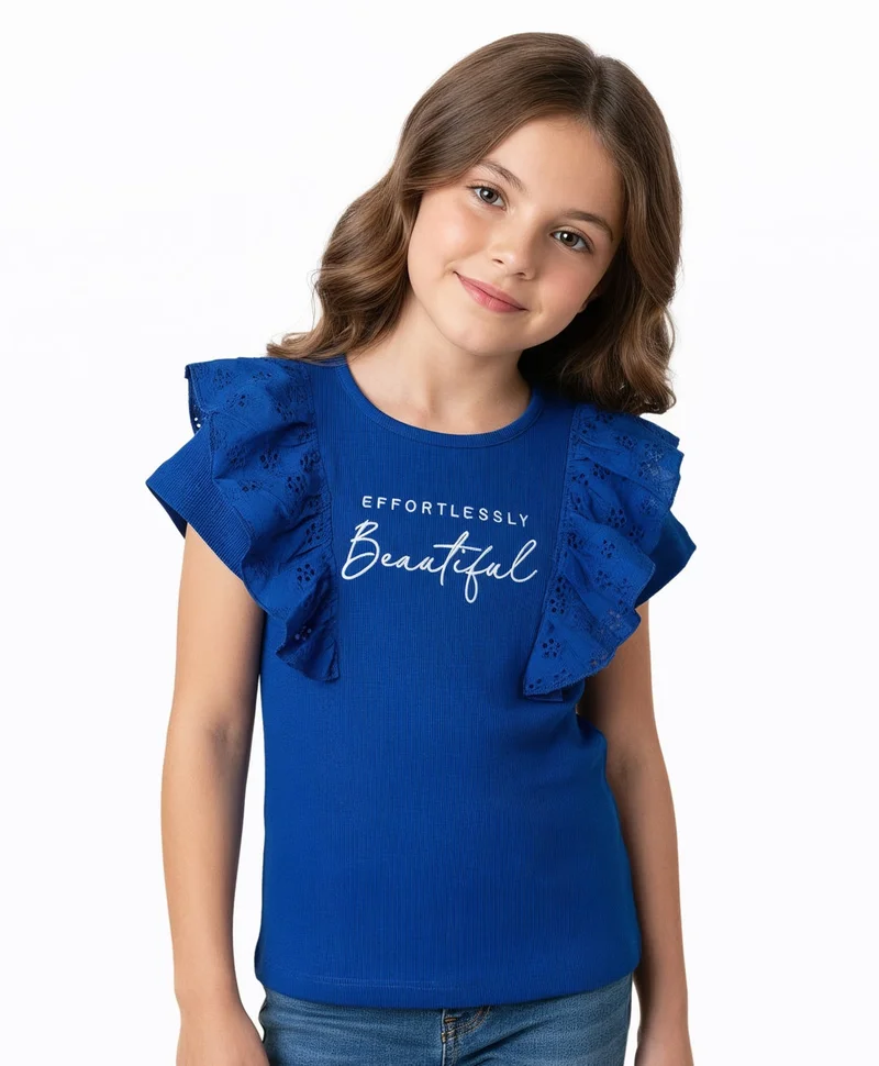 Pine Kids Pine Kids Cotton Lycra Knit Top With Text Print - Royal Blue