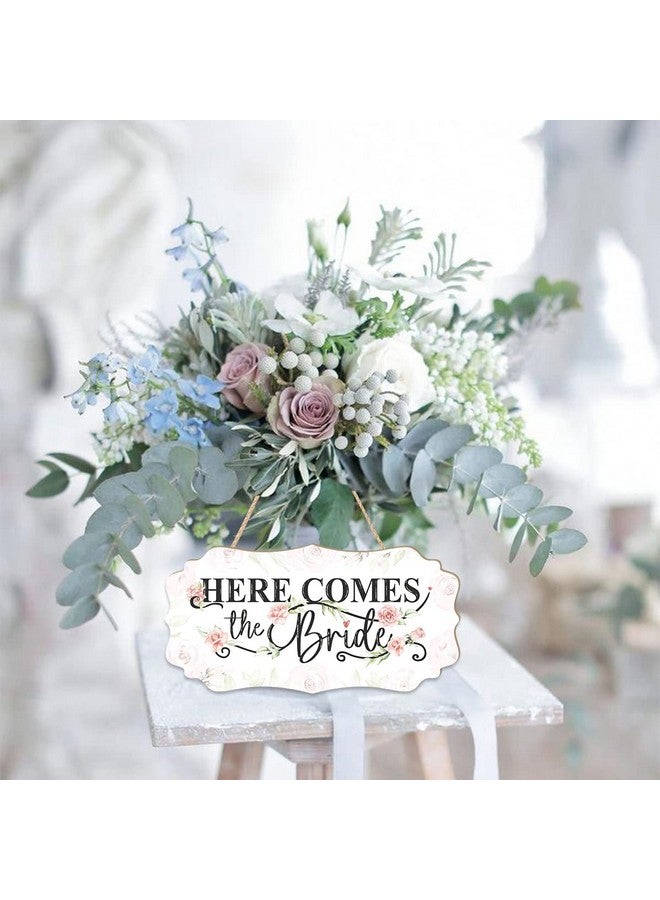 CHDITB CHDITB Here Comes The Bride Wedding Themed Wooden Hanging Sign(12"x5"), Colorful Bride Sign Wall Decor with Rose Flowers Bouquet, Rustic Ring Bearer Sign for Wedding Reception Ceremony Engagement - Image 5