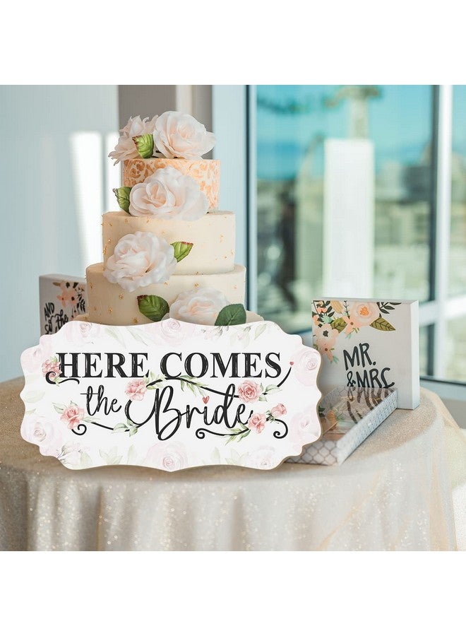 CHDITB CHDITB Here Comes The Bride Wedding Themed Wooden Hanging Sign(12"x5"), Colorful Bride Sign Wall Decor with Rose Flowers Bouquet, Rustic Ring Bearer Sign for Wedding Reception Ceremony Engagement - Image 2