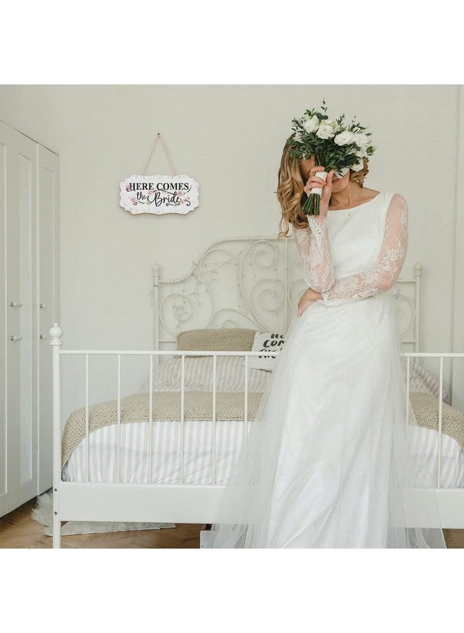 CHDITB CHDITB Here Comes The Bride Wedding Themed Wooden Hanging Sign(12"x5"), Colorful Bride Sign Wall Decor with Rose Flowers Bouquet, Rustic Ring Bearer Sign for Wedding Reception Ceremony Engagement - Image 3
