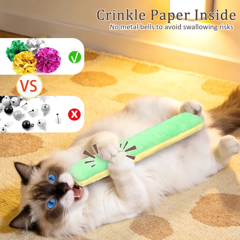 Retro Shaw Cat Toys Pillows 3Pcs, Refillable Catnip Toys with Crinkle Inside, Interactive Indoor Kitty Kicker Stick for Kitten Exercise Boredom Relief 8 Inches - Image 3
