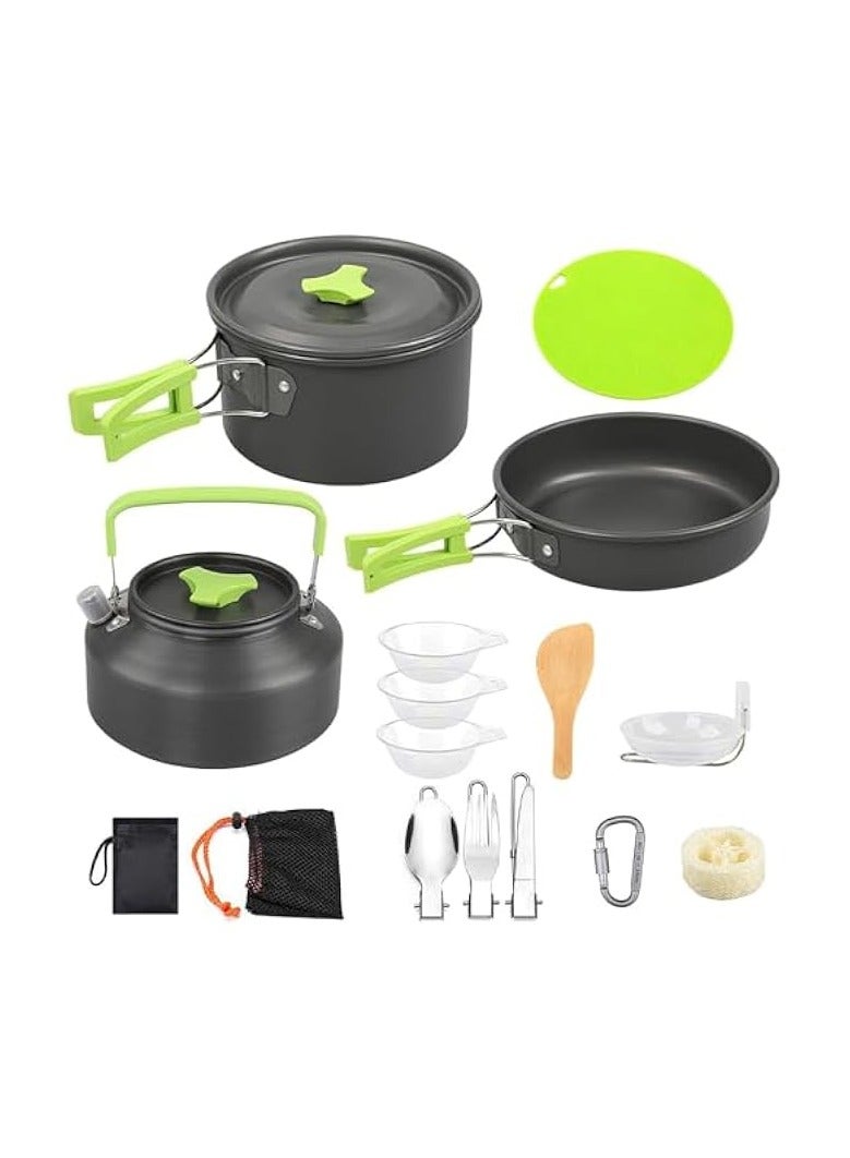 erorex 16 Pcs Camping Cookware Mess Kit,Non-Stick Lightweight Pots Pan Set Portable Outdoor Cookware for Camping Backpacking Compact Camping Cooking Set Hiking Outdoor Cooking and Picnic - Image 1