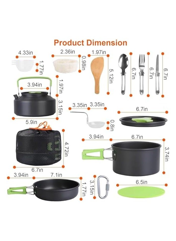 erorex 16 Pcs Camping Cookware Mess Kit,Non-Stick Lightweight Pots Pan Set Portable Outdoor Cookware for Camping Backpacking Compact Camping Cooking Set Hiking Outdoor Cooking and Picnic - Image 4