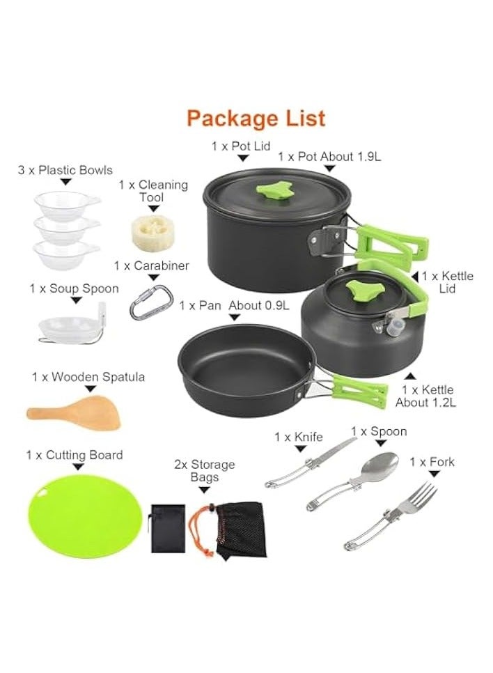 erorex 16 Pcs Camping Cookware Mess Kit,Non-Stick Lightweight Pots Pan Set Portable Outdoor Cookware for Camping Backpacking Compact Camping Cooking Set Hiking Outdoor Cooking and Picnic - Image 3