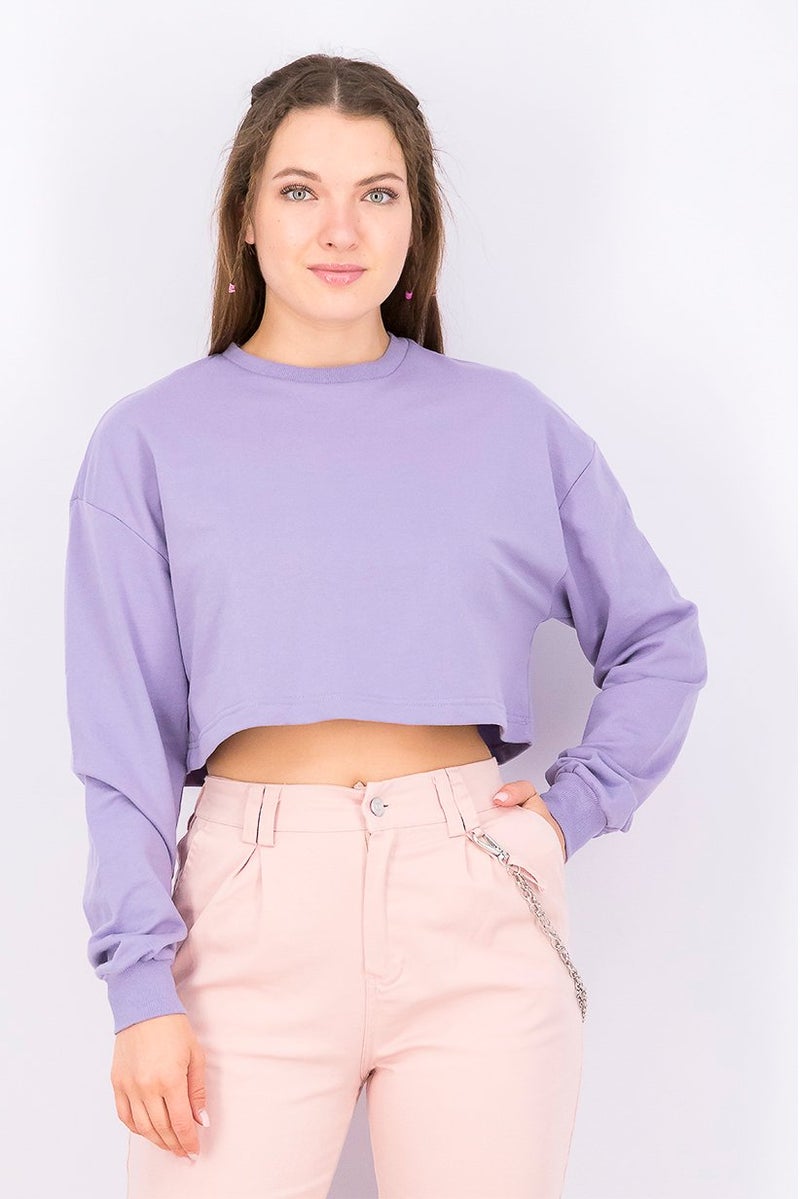 XOXO بلوزة رياضية نسائية بأكمام طويلة بسيطة، لافندر - Image 1