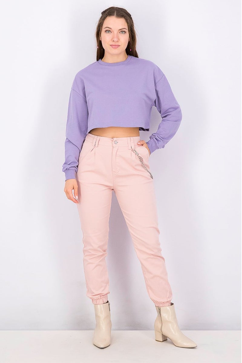 XOXO Women Sports Fit Long Sleeve Plain Top, Lavender - Image 4