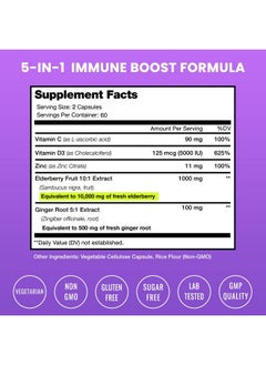 NutraChamps Elderberry Capsules ; 10000Mg Sambucus Elderberry With Zinc And Vitamin C For Adults + Vitamin D3 5000 Iu & Ginger ; 5In1 Antioxidant Immune Support Supplement ; 120 Elderberry Extract Capsules  - Image 3