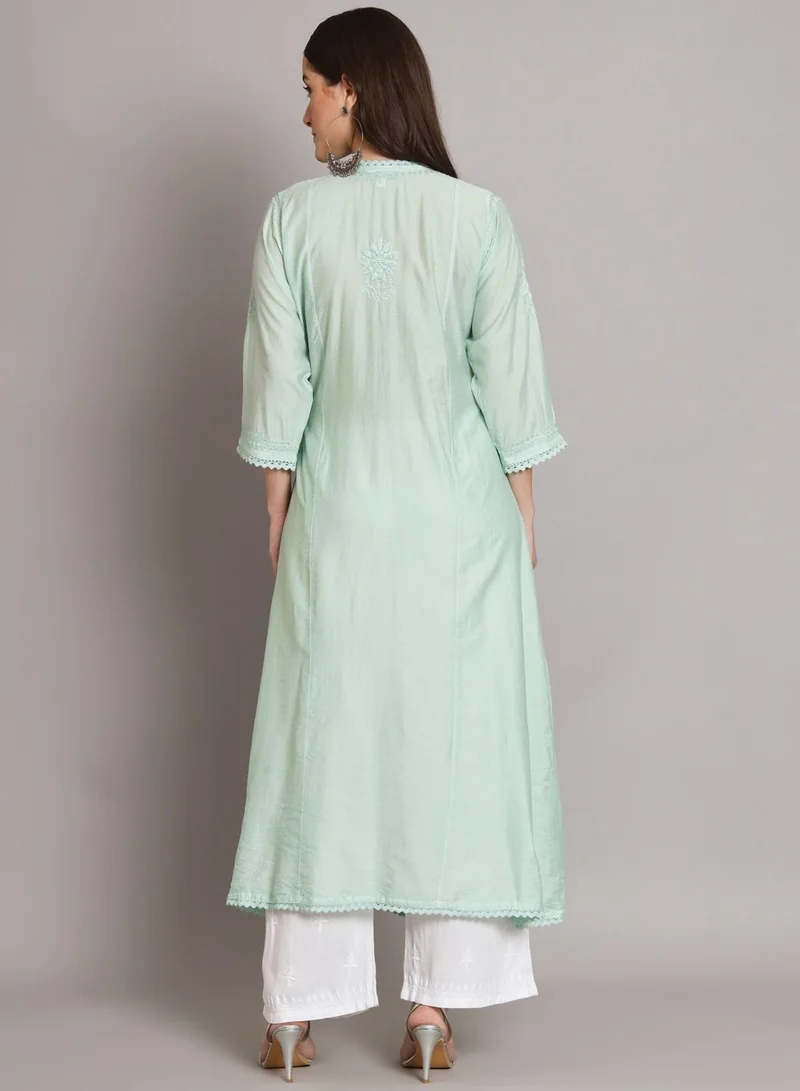 Alaya Hand Embroidered Chikankari A-Line Chanderi Cotton Angarkha Kurta-AL3667