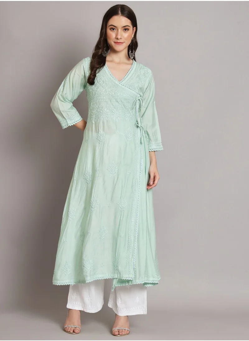 Alaya Hand Embroidered Chikankari A-Line Chanderi Cotton Angarkha Kurta-AL3667