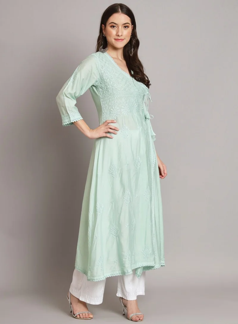 الايا Hand Embroidered Chikankari A-Line Chanderi Cotton Angarkha Kurta-AL3667