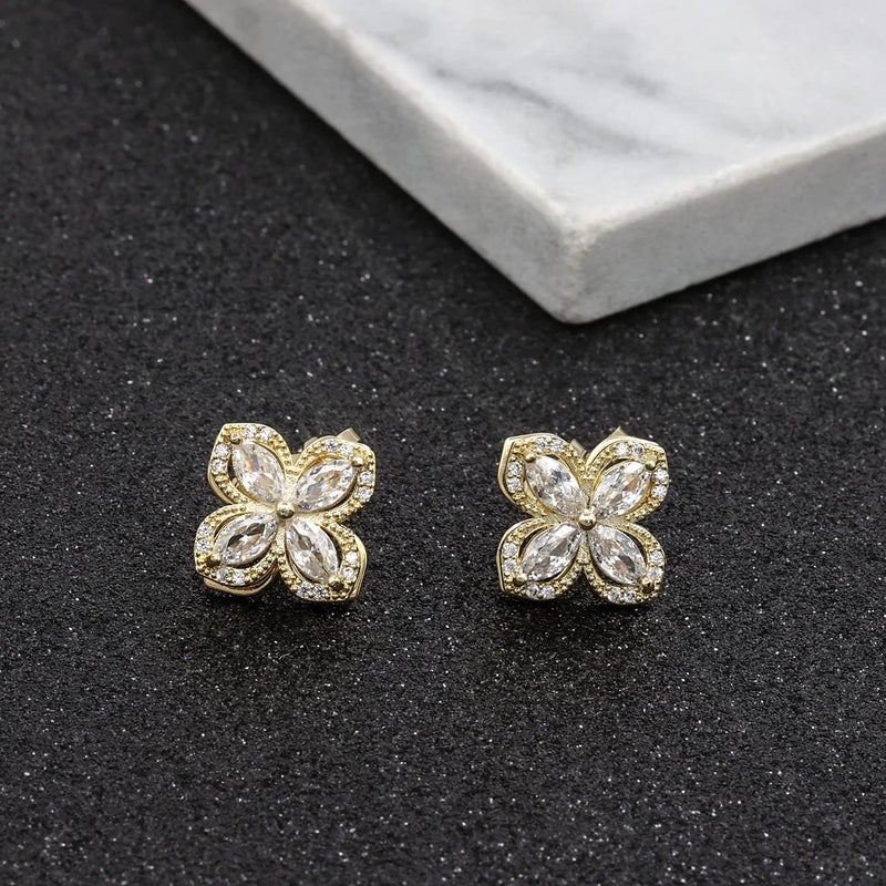 YOQUCOL Cubic Zirconia Crystal Rotatable Flower Shaped Golden Clip On Earrings Non Pierced Golden Stud for Women - Image 4