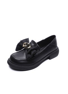 Loquat Bow Knot Of Soft Round Toe Small Leather Shoes Black  - Image 1