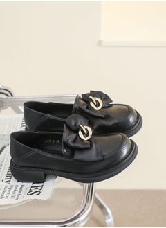 Loquat Bow Knot Of Soft Round Toe Small Leather Shoes Black  - Image 3