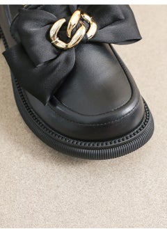 Loquat Bow Knot Of Soft Round Toe Small Leather Shoes Black  - Image 2