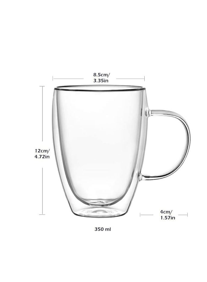 HOME ZONE Double Wall Glass Coffee Mugs 2 Pack 350ml Clear Glass Coffee Cups with Handle Insulated Coffee Glass for Cappuccino Cups Tea Cups Latte Cups Espresso Beverage Glasses Microwave Safe - Image 2