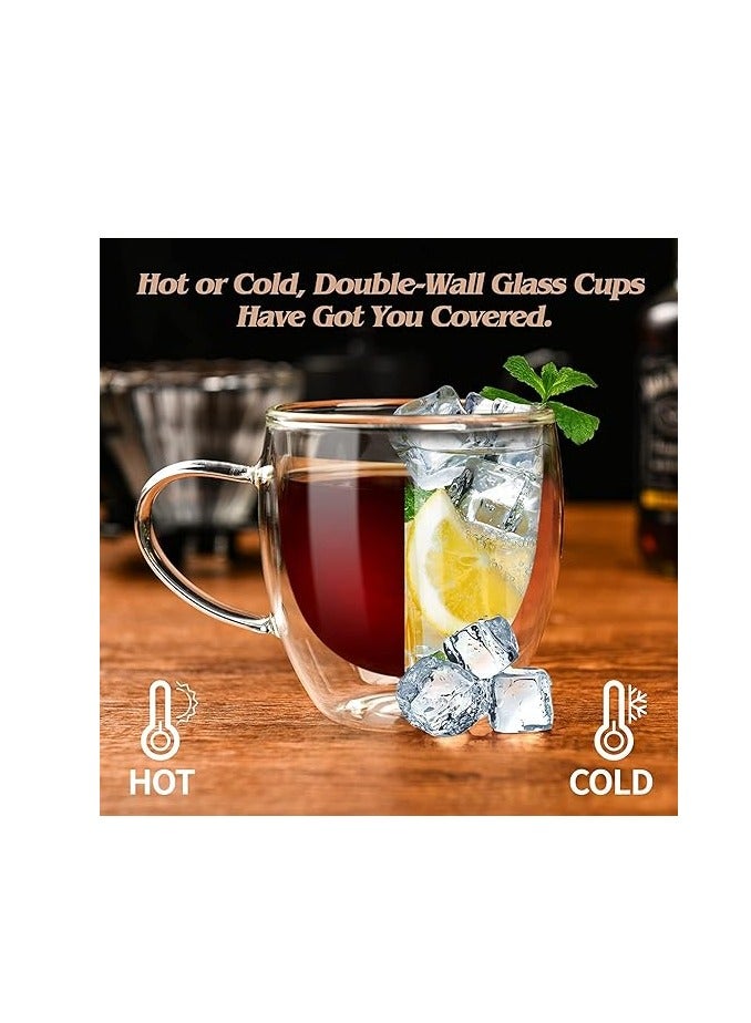 HOME ZONE Double Wall Glass Coffee Mugs 2 Pack 350ml Clear Glass Coffee Cups with Handle Insulated Coffee Glass for Cappuccino Cups Tea Cups Latte Cups Espresso Beverage Glasses Microwave Safe - Image 3