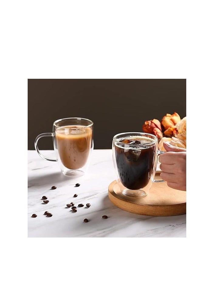 HOME ZONE Double Wall Glass Coffee Mugs 2 Pack 350ml Clear Glass Coffee Cups with Handle Insulated Coffee Glass for Cappuccino Cups Tea Cups Latte Cups Espresso Beverage Glasses Microwave Safe - Image 4