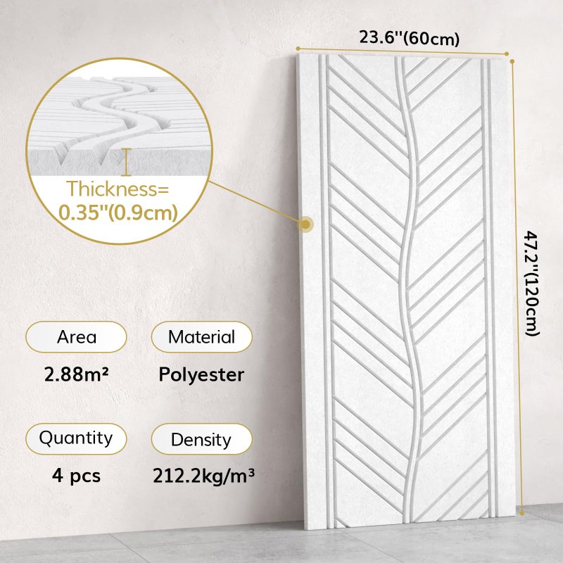 TONOR 4 PCS Acoustic Panels, 47.2â€³ x 23.6â€³ x 0.35â€³ Leaf Pattern Soundproof Wall Panels, Full Self-Adhesive, Sound Absorbing Panels for Echo Reduction, Acoustic Treatment for Studio, Home, White - Image 2