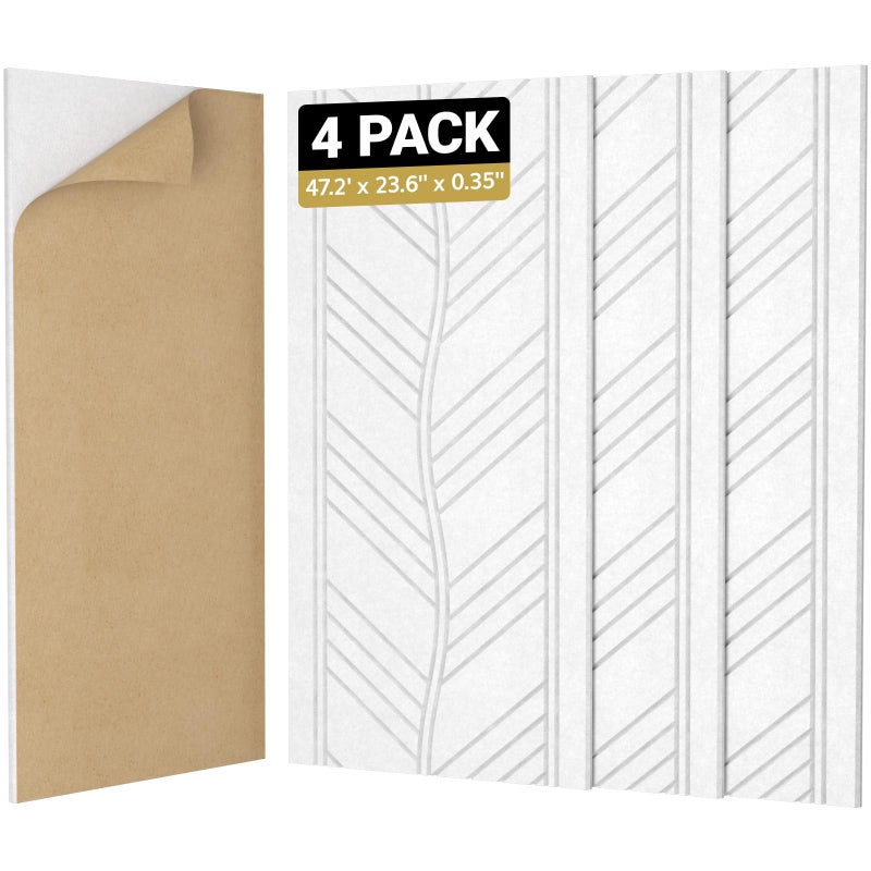 TONOR 4 PCS Acoustic Panels, 47.2â€³ x 23.6â€³ x 0.35â€³ Leaf Pattern Soundproof Wall Panels, Full Self-Adhesive, Sound Absorbing Panels for Echo Reduction, Acoustic Treatment for Studio, Home, White - Image 1