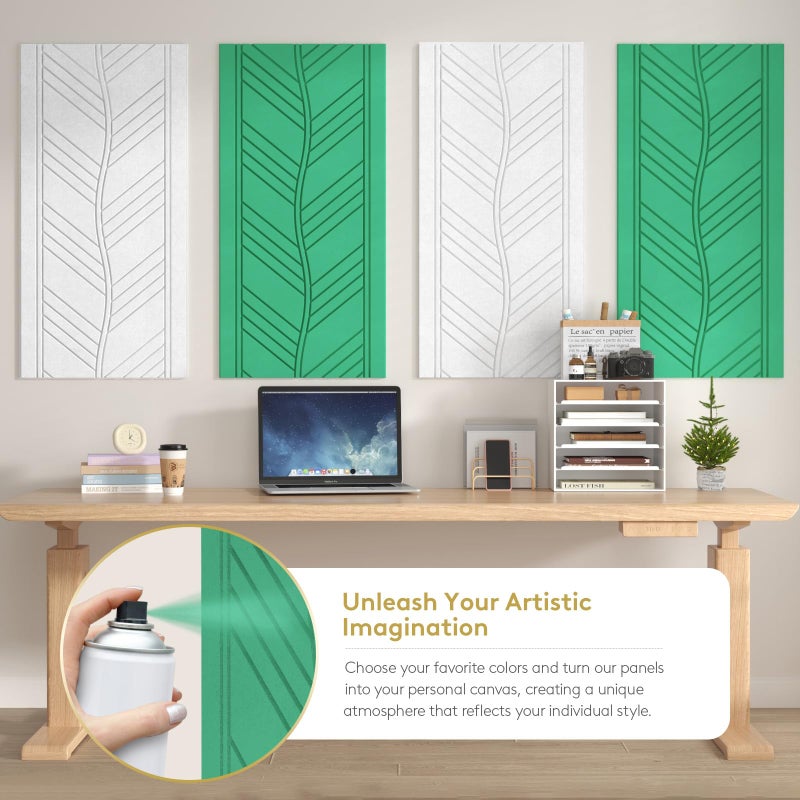 TONOR 4 PCS Acoustic Panels, 47.2â€³ x 23.6â€³ x 0.35â€³ Leaf Pattern Soundproof Wall Panels, Full Self-Adhesive, Sound Absorbing Panels for Echo Reduction, Acoustic Treatment for Studio, Home, White - Image 3