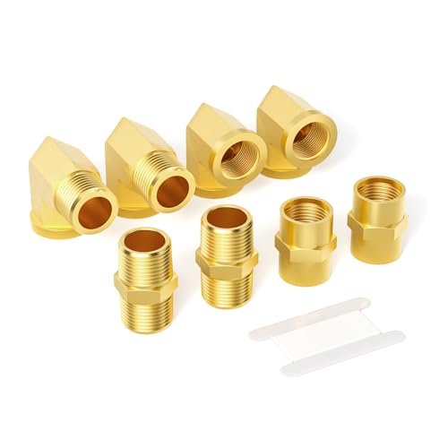 GASHER 8PCS 1/4 Inch NPT Brass Pipe Fittings, Hex Nipple, Hex Coupling, 90 Degree Barstock Street Elbow Air Hose Fittings - Image 1