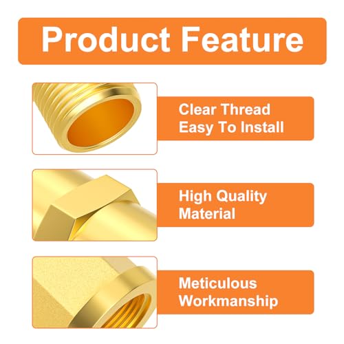 GASHER 8PCS 1/4 Inch NPT Brass Pipe Fittings, Hex Nipple, Hex Coupling, 90 Degree Barstock Street Elbow Air Hose Fittings - Image 5