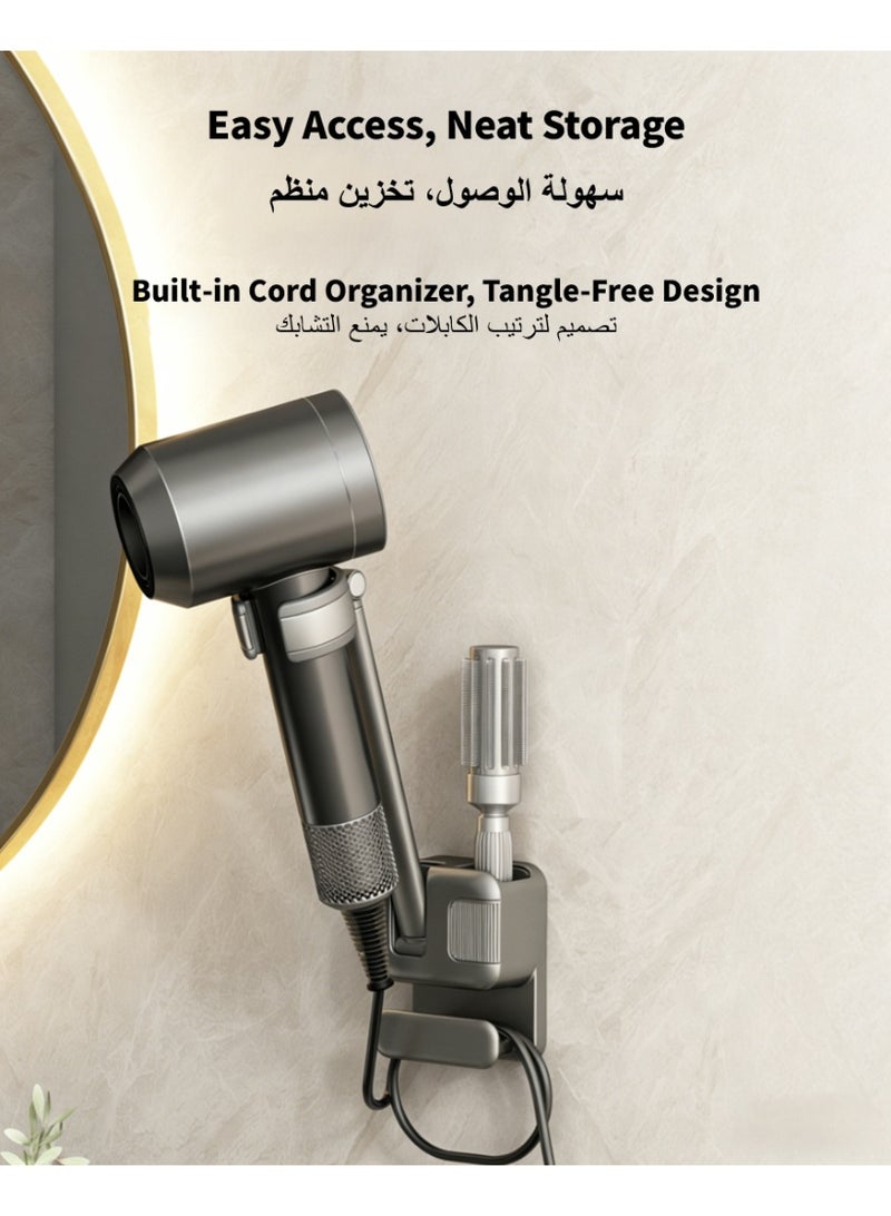 Hair Dryer Holder Wall Mounted Self Adhesive No Drill , Hair Dryer Stand Adjustable Blow Dryer Holder for Bathroom , Hair Tool Organizer Wall Mount Hair Styling Storage Rack - Image 4