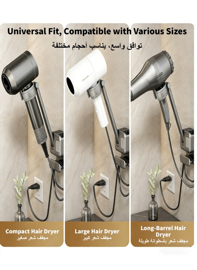 Hair Dryer Holder Wall Mounted Self Adhesive No Drill , Hair Dryer Stand Adjustable Blow Dryer Holder for Bathroom , Hair Tool Organizer Wall Mount Hair Styling Storage Rack - Image 3