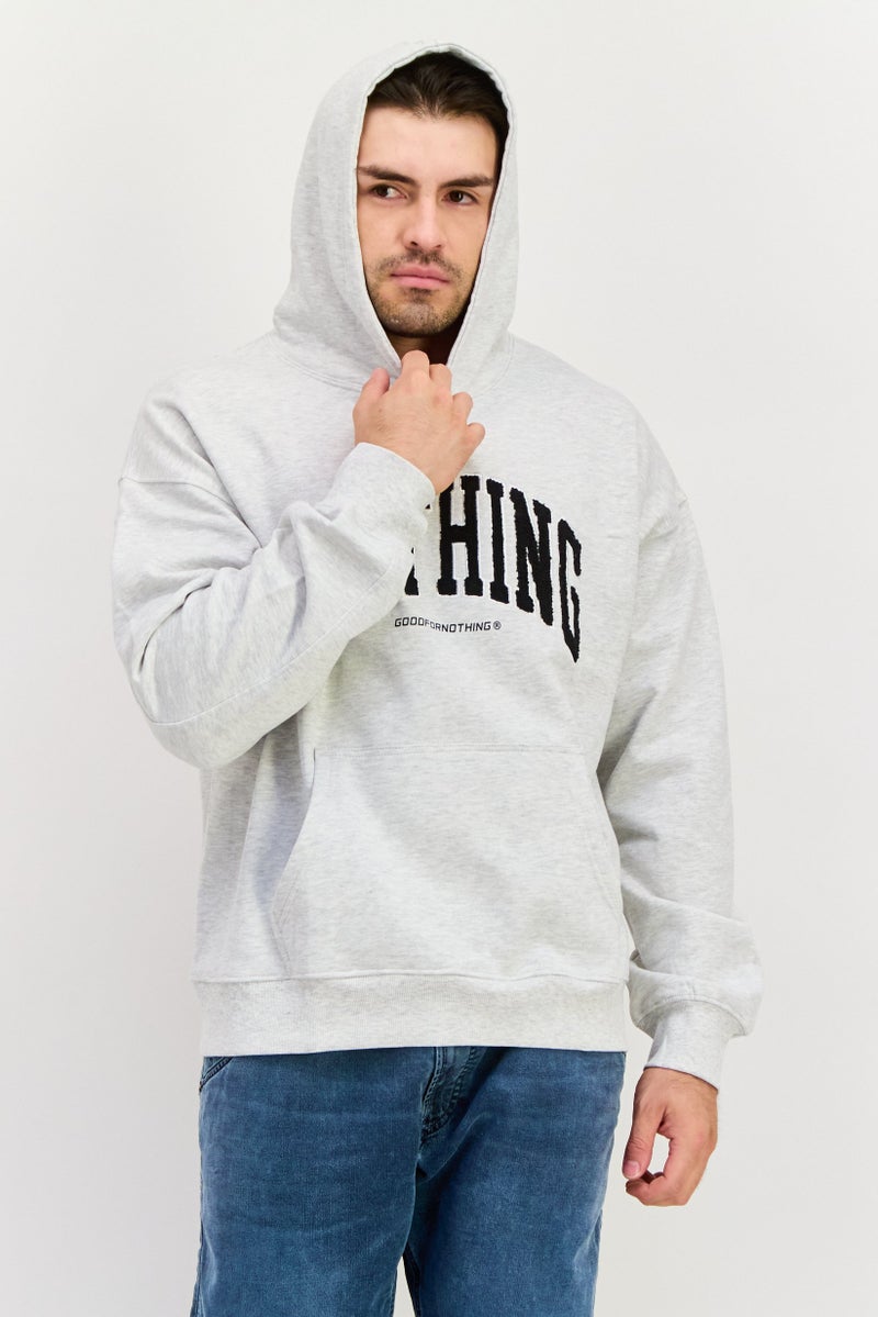 GOOD FOR NOTHING Men Hooded Neck Embroidered Long Sleeves Sweatshirt, Grey - Image 1