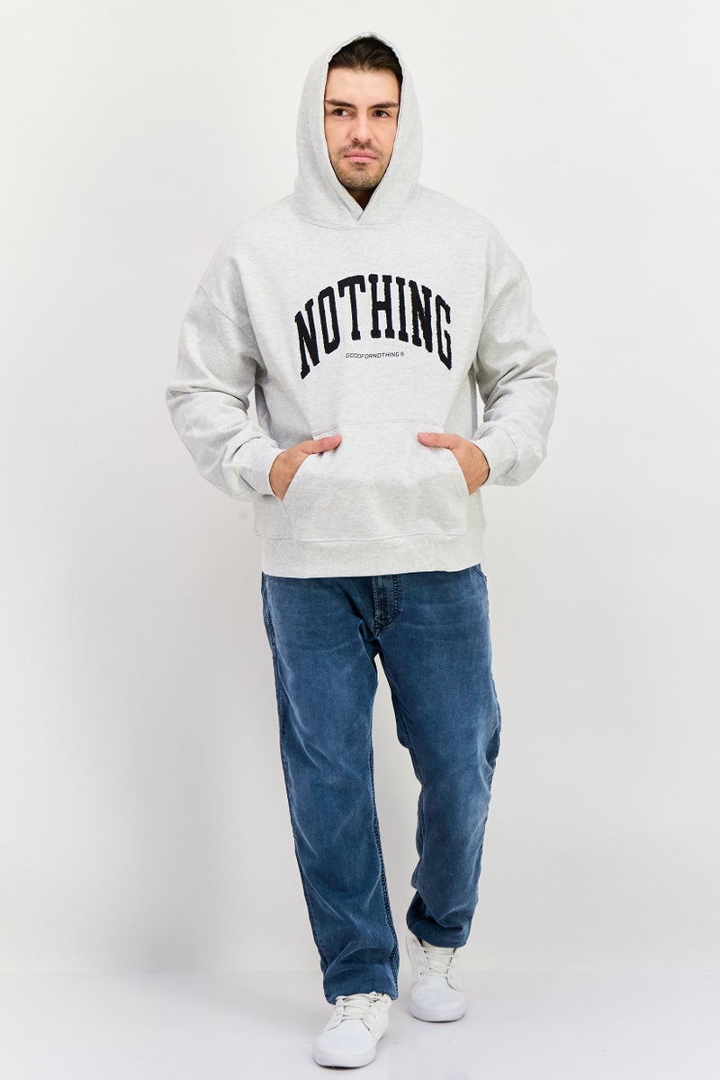 GOOD FOR NOTHING Men Hooded Neck Embroidered Long Sleeves Sweatshirt, Grey - Image 3