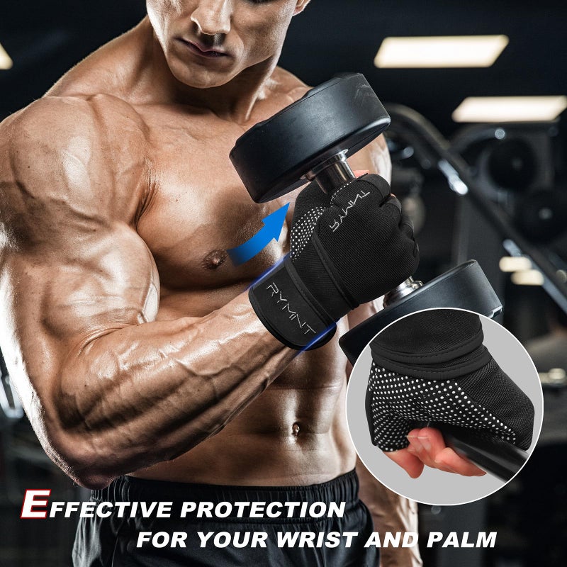 RYMNT Workout Gloves with Wrist Wrap Support, Weight Lifting Gloves with Full Palm Protection & Extra Grip for Men Women Gym Exercise, Fitness, Weightlifting, Pull ups,Aron Black-M - Image 5