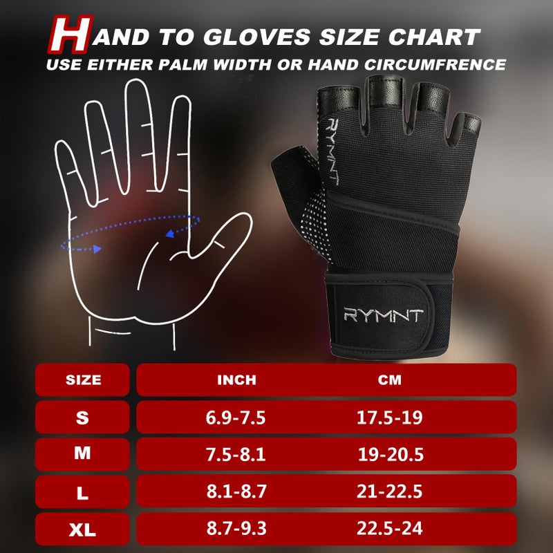 RYMNT Workout Gloves with Wrist Wrap Support, Weight Lifting Gloves with Full Palm Protection & Extra Grip for Men Women Gym Exercise, Fitness, Weightlifting, Pull ups,Aron Black-M - Image 4