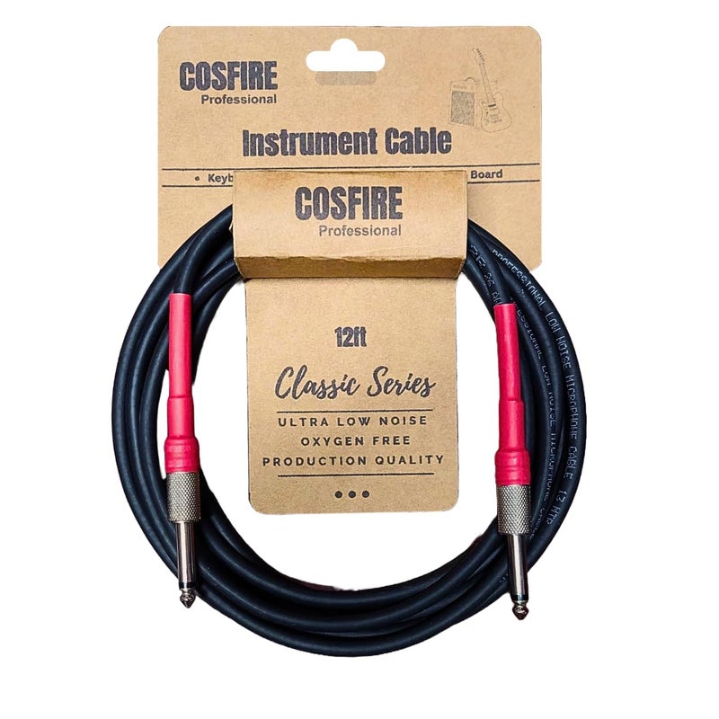 COSFIRE Classic 12 Feet (3.7 Meters) Straight to Straight Instrument Cable, 1/4 inch (6.35mm) TS Metal Connector for Electric Guitar, Bass Guitar, Amplifier, Electric Mandolin, Violin - RED - Image 1