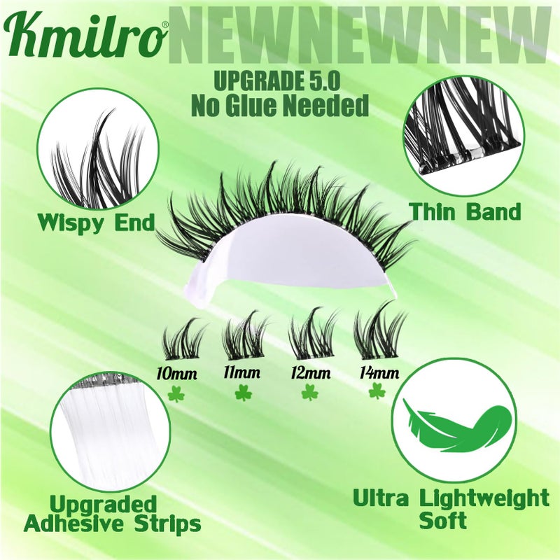 kmilro Self Adhesive Eyelashes 10-14mm Manga Self Adhesive Lash Clusters Spiky Pre Glued Lashes Anime Press on Lashes No Glue Needed Wispy Reusable DIY Cluster Eyelash Extensions Kit with Tweezers, by Kmilro - Image 4