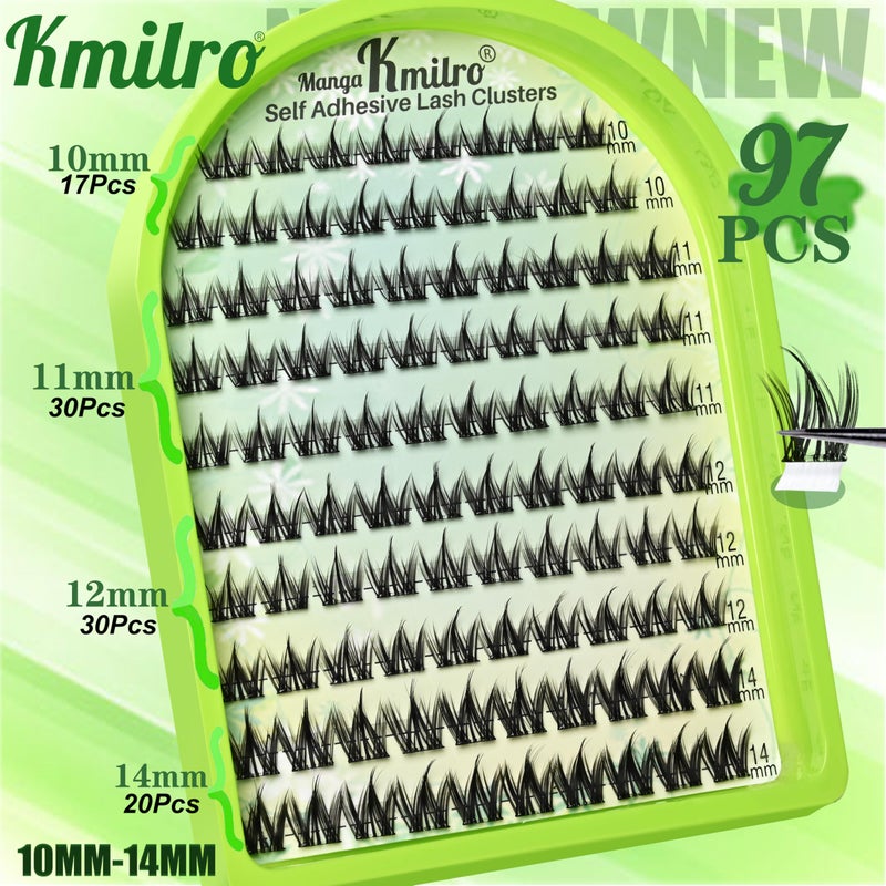 kmilro Self Adhesive Eyelashes 10-14mm Manga Self Adhesive Lash Clusters Spiky Pre Glued Lashes Anime Press on Lashes No Glue Needed Wispy Reusable DIY Cluster Eyelash Extensions Kit with Tweezers, by Kmilro - Image 3